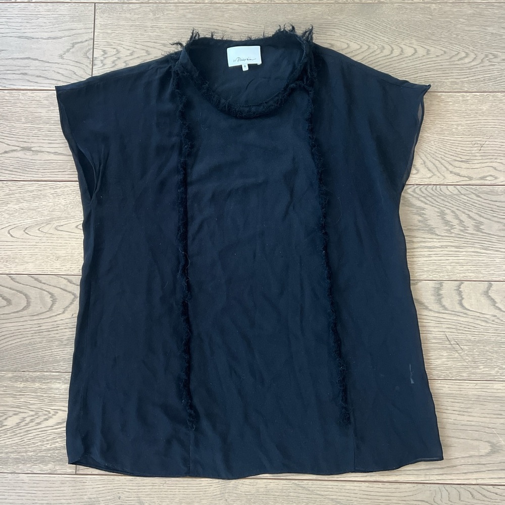 3.1 Phillip Lim black crew neck short sleeve shirt trim size xs, US 0 fits S-M